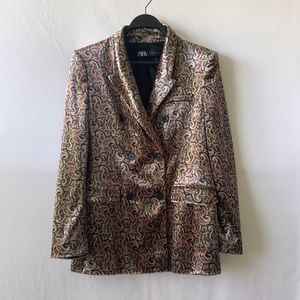 Velvet paisley print double breasted blazer